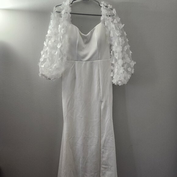 NWT Maniju - White Satin Midi Dress – Bridal Shower/Puff Sleeve Fairycore Size M - Picture 1 of 1